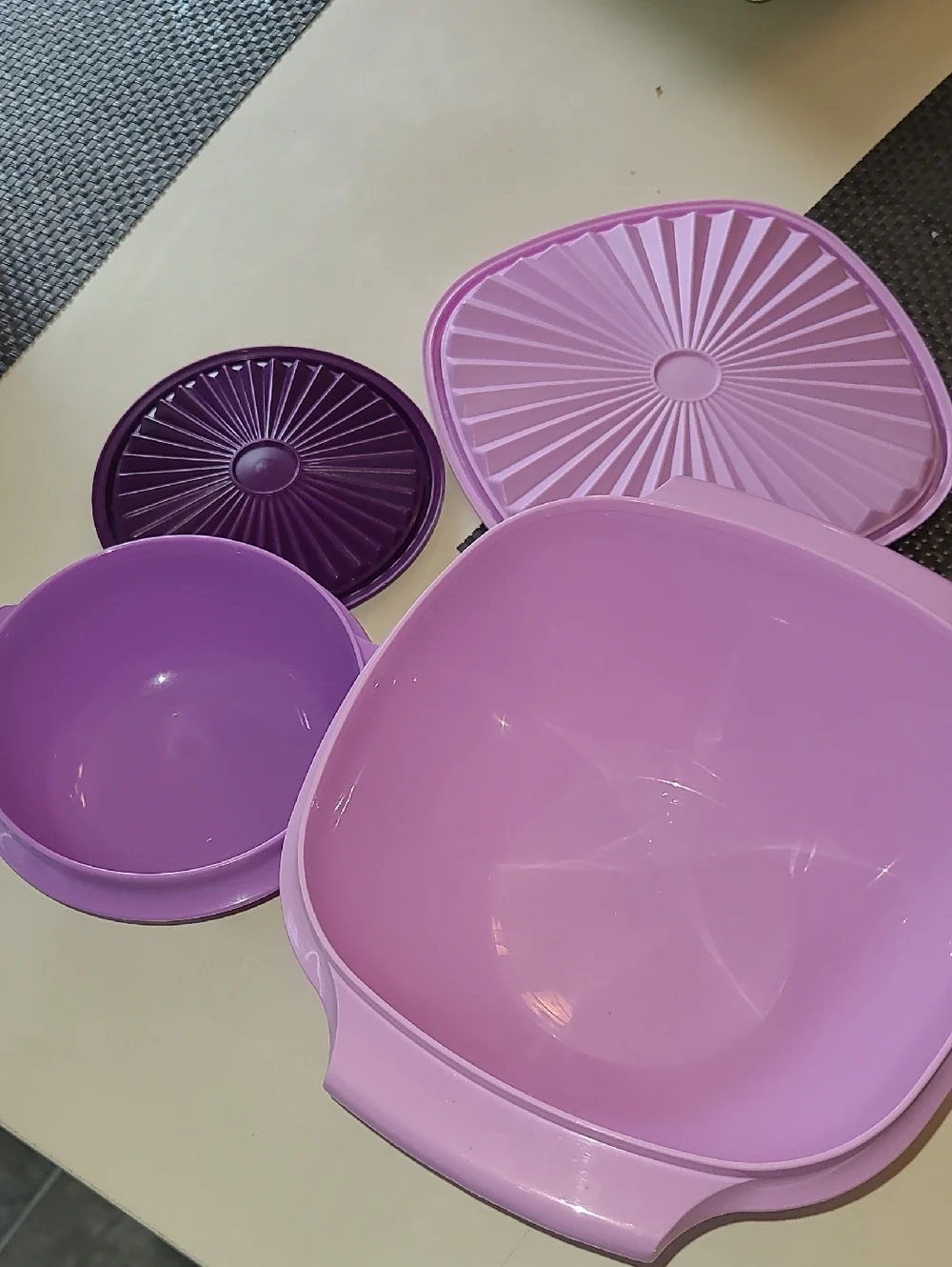 Tupperware Purple and Green Plastic Food Storage Set